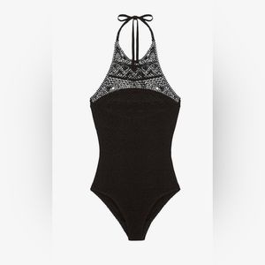 MAJE - Monbo Crochet One-Piece Swimsuit - Black
